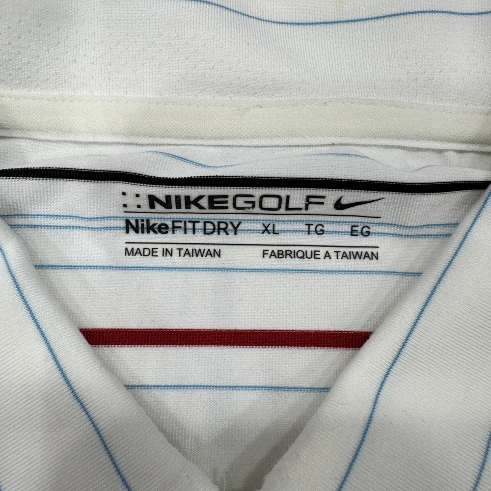 Nike Golf Polo Shirt XL White Stripe Fit Dry Pebble Beach Golf Links Mens